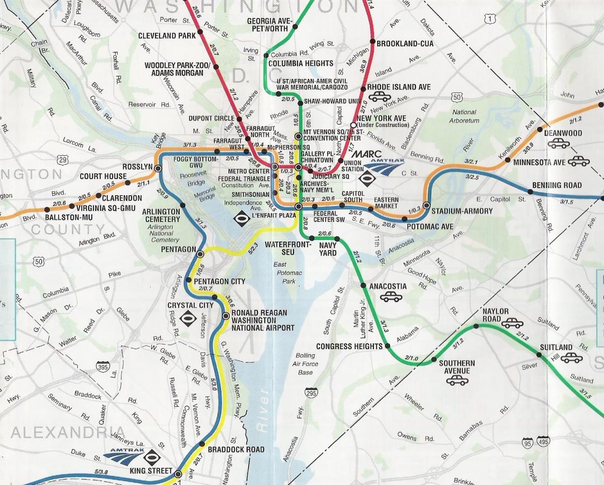 washington dc street map with metro stations