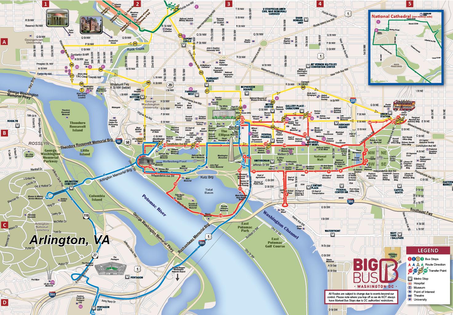 Big bus washington dc map - Big bus dc map (District of Columbia - USA)