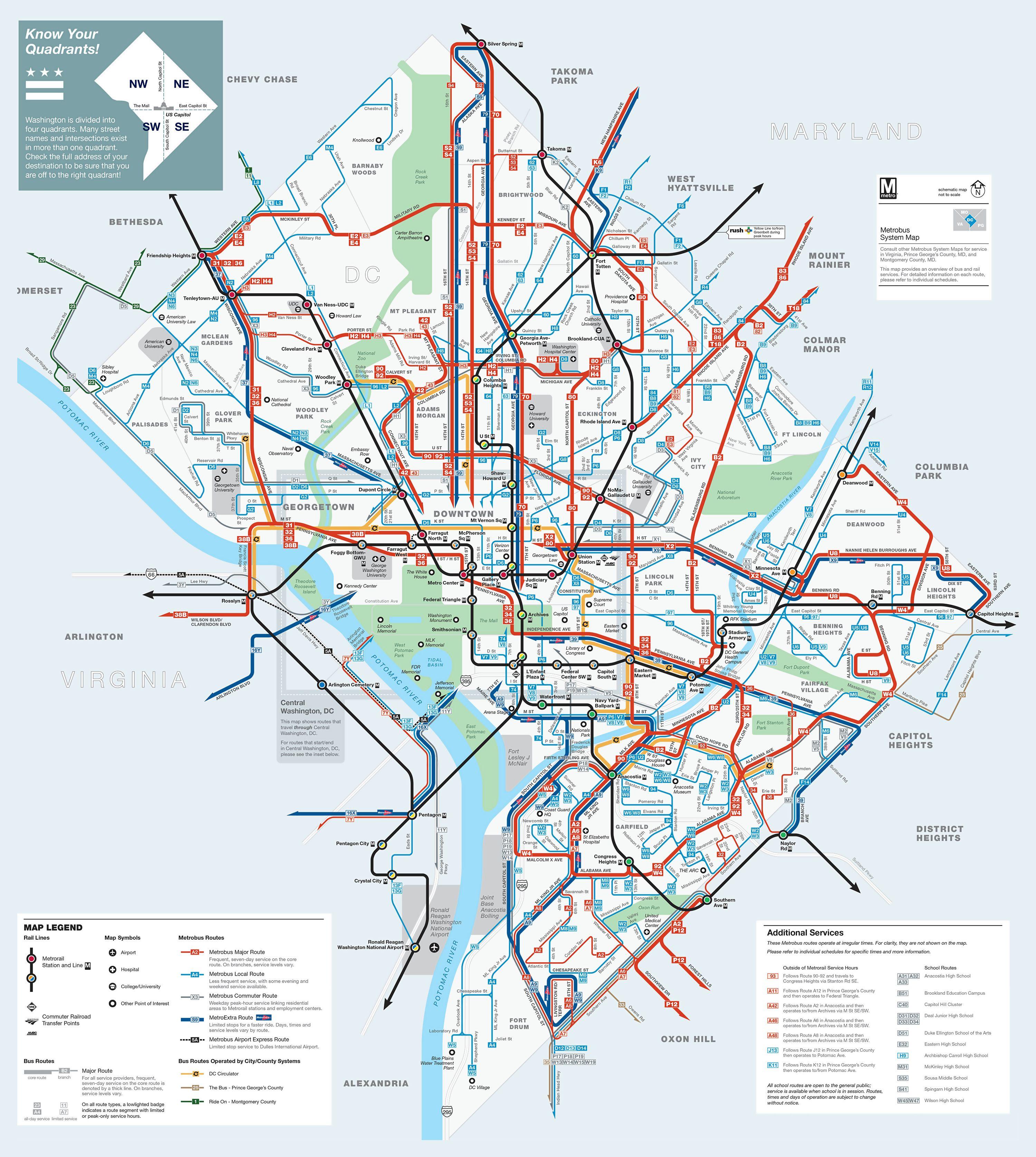 Dc bus routes map - Washington dc bus routes map (District of Columbia