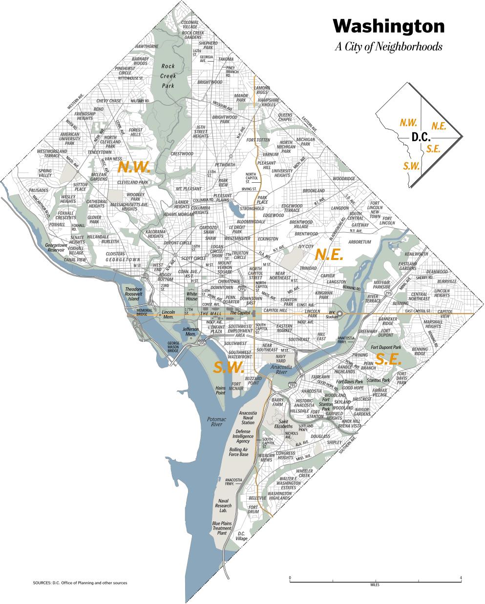 Dc neighborhood map - Washington dc neighborhood map (District of ...