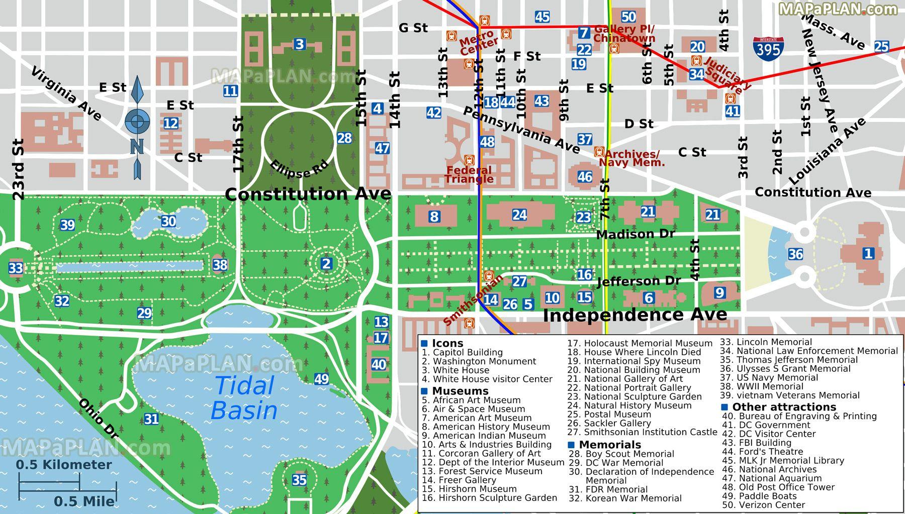 Washington D C Tourist Attractions Map Tourist Map Of Dc Printable ...