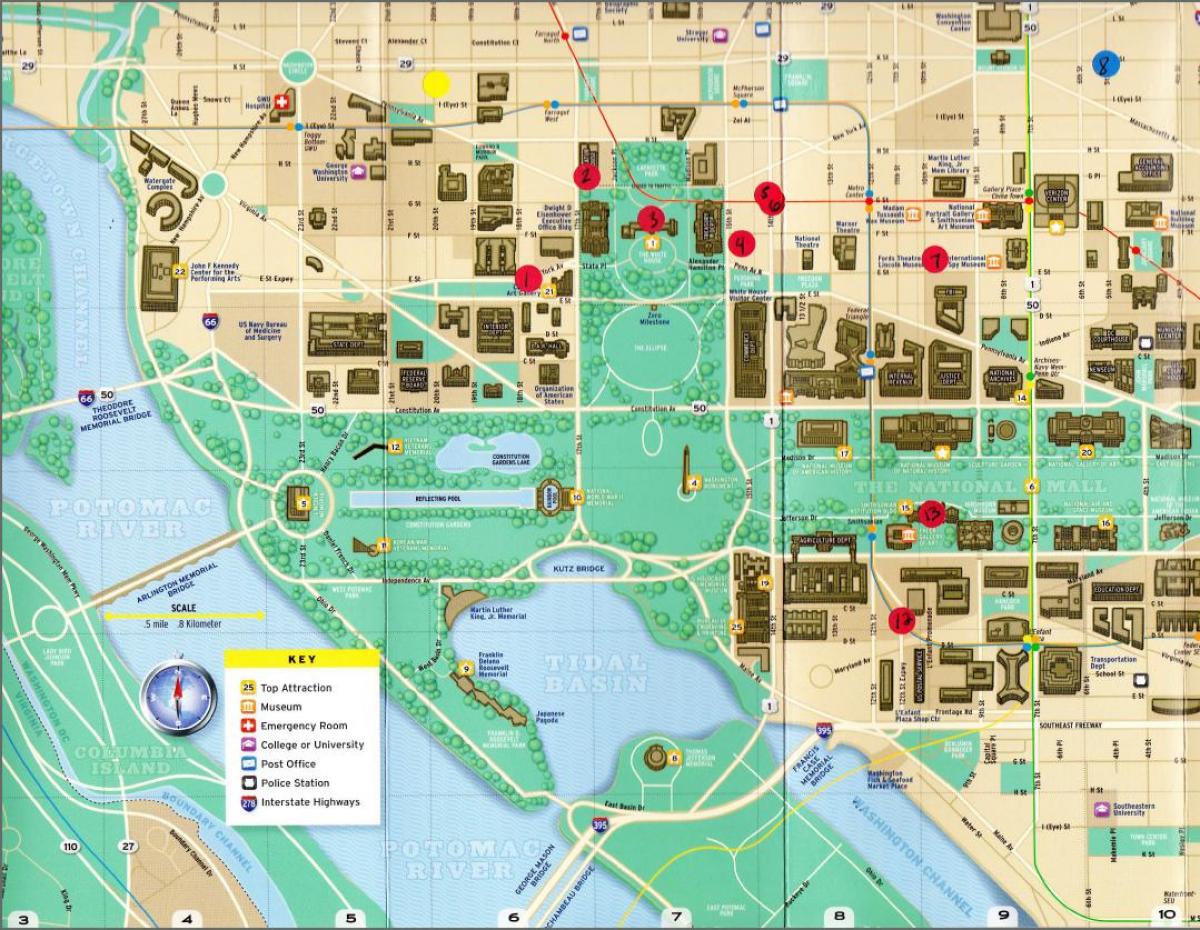 Dc Monuments Map Map Of Monuments Washington Dc District Of