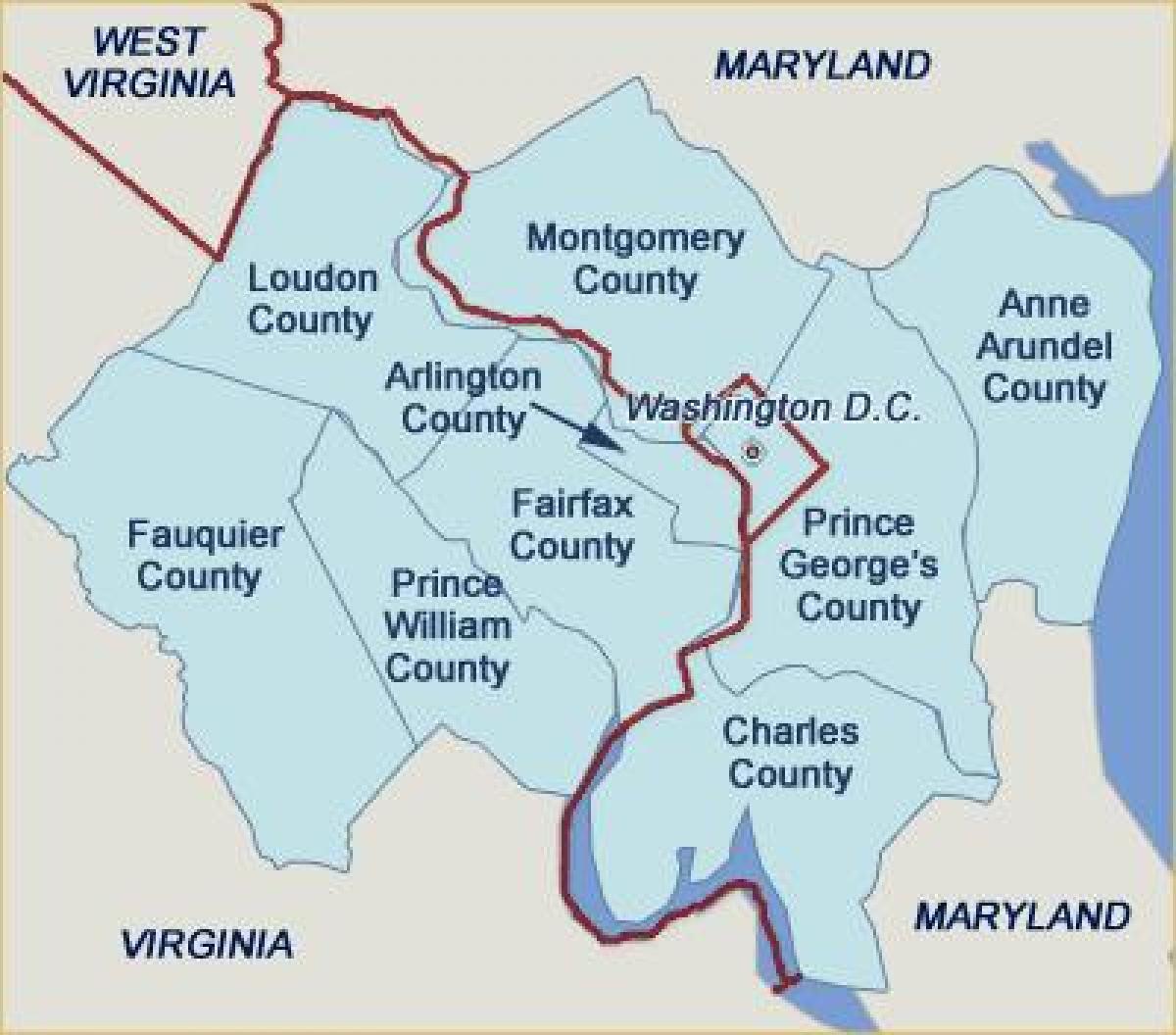 Washington dc county map - Dc area county map (District of Columbia - USA)